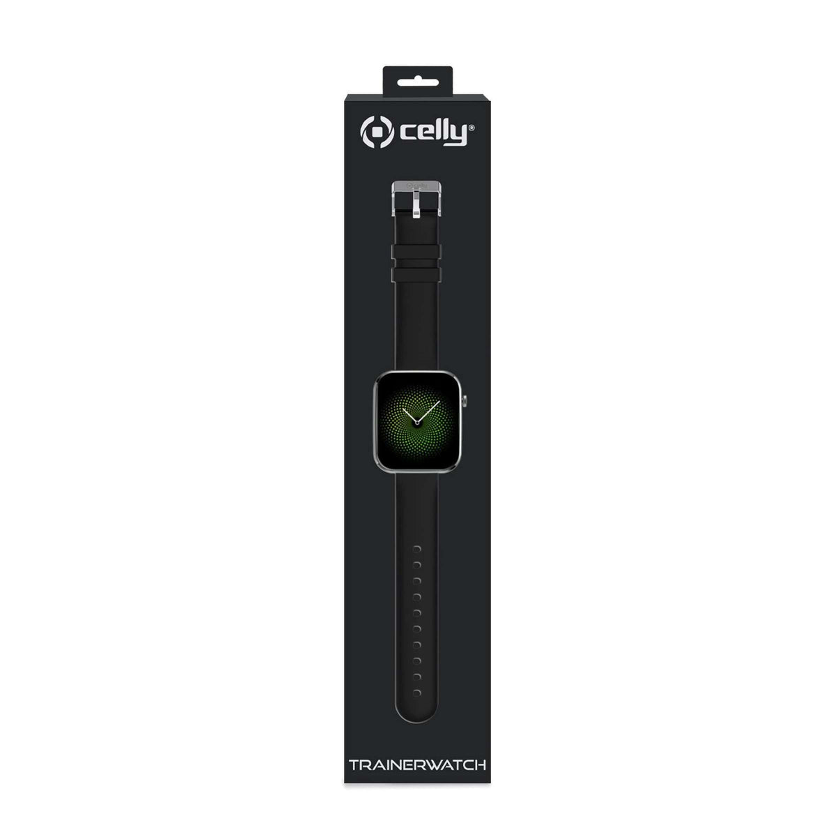 Smartwatch TrainerWatch vierkant zwart, 1,69 inch scherm, met hartslagmeter en stappenteller