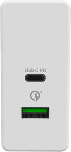 Oplader 30 W met Power Delivery en Quick Charge 3.0, twee poorten, wit, voor smartphone en tablet