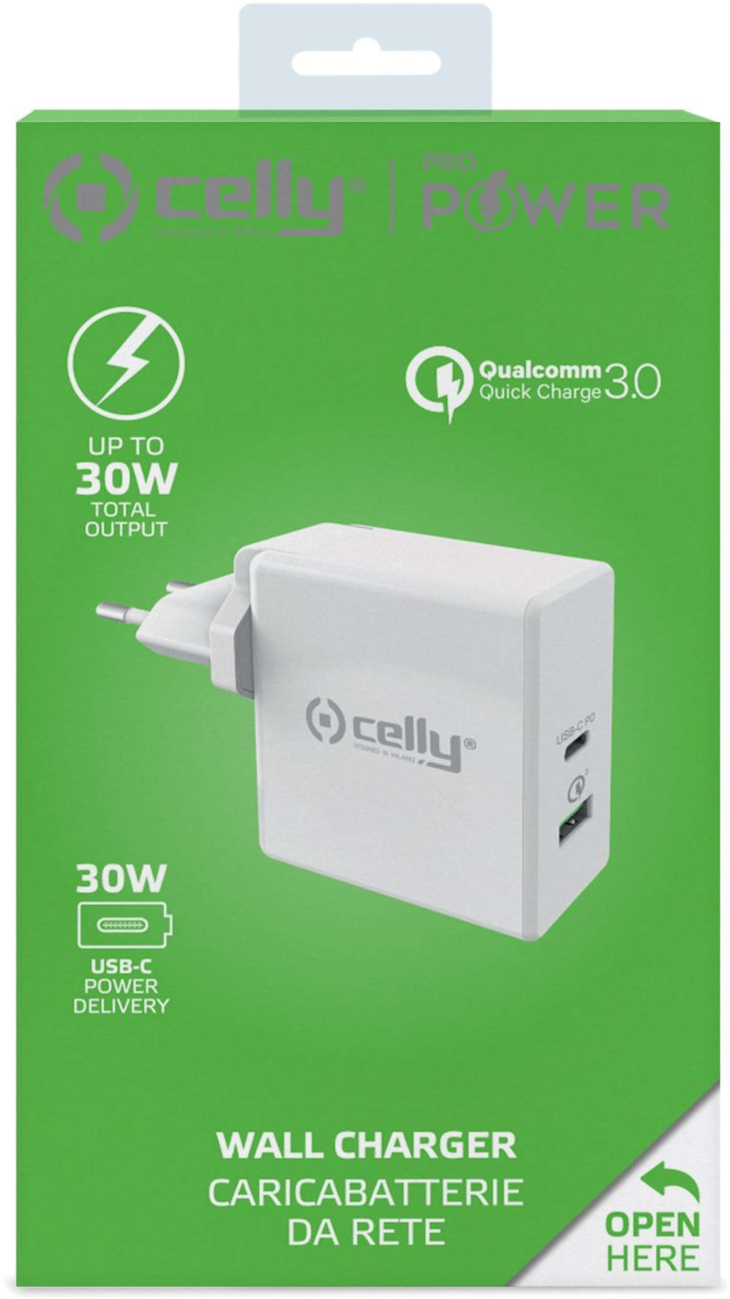 Oplader 30 W met Power Delivery en Quick Charge 3.0, twee poorten, wit, voor smartphone en tablet