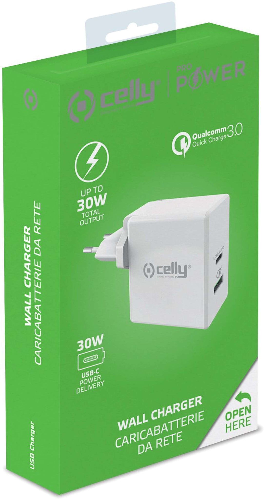 Oplader 30 W met Power Delivery en Quick Charge 3.0, twee poorten, wit, voor smartphone en tablet