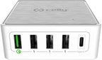 USB-oplader met vijf poorten, USB-C Power Delivery 60 W en Quick Charge 3.0 18 W, wit, voor thuis en kantoor