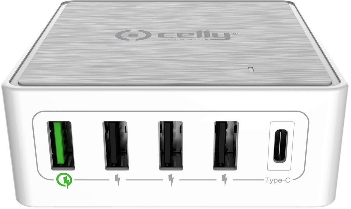USB-oplader met vijf poorten, USB-C Power Delivery 60 W en Quick Charge 3.0 18 W, wit, voor thuis en kantoor