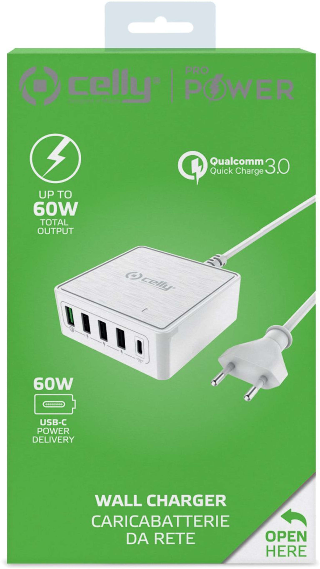 USB-oplader met vijf poorten, USB-C Power Delivery 60 W en Quick Charge 3.0 18 W, wit, voor thuis en kantoor