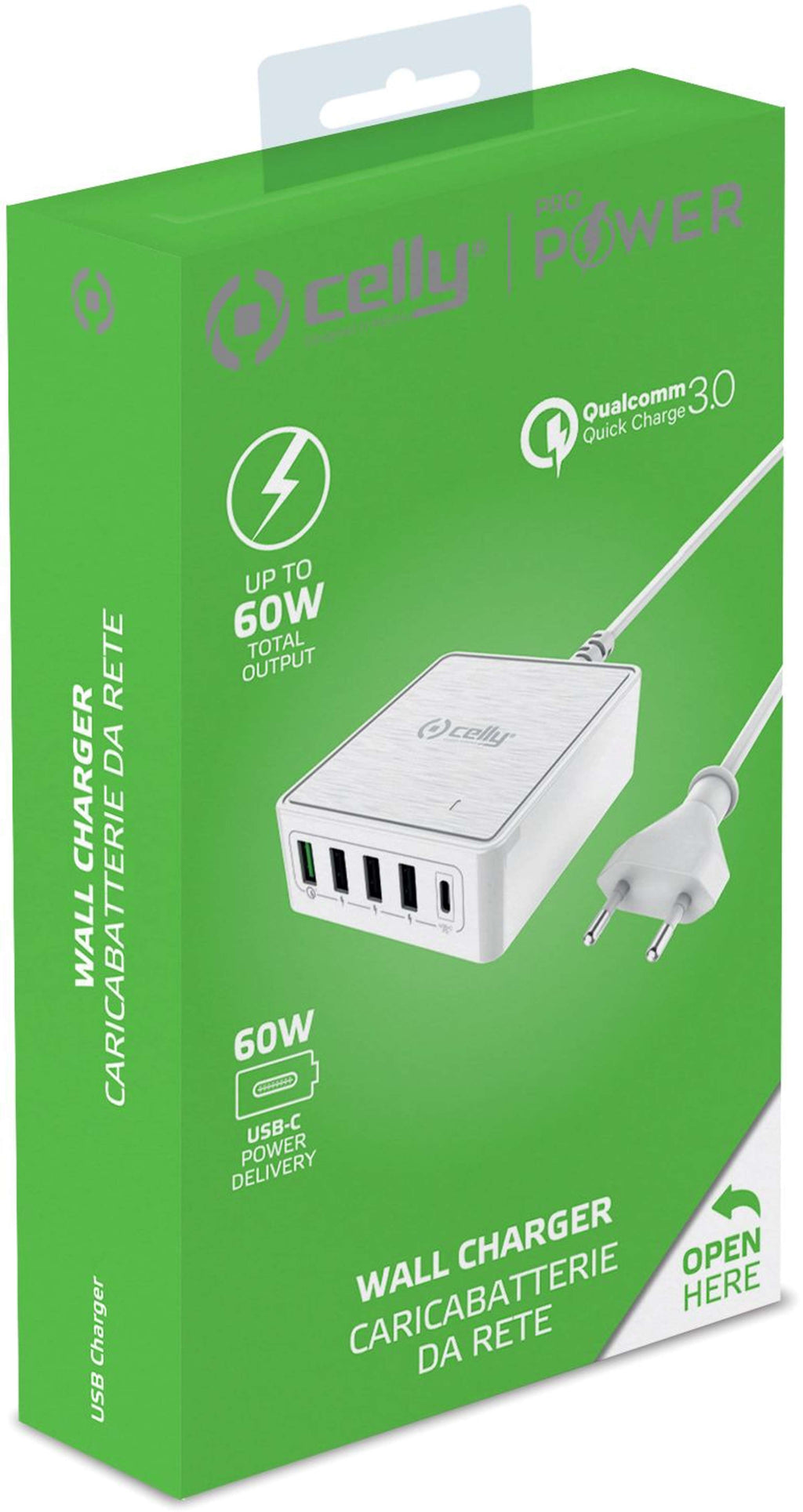 USB-oplader met vijf poorten, USB-C Power Delivery 60 W en Quick Charge 3.0 18 W, wit, voor thuis en kantoor