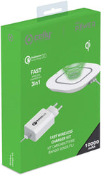 Draadloze oplader 18W set wit, Qi-compatibel met Quick Charge 3.0 adapter en USB-C-kabel
