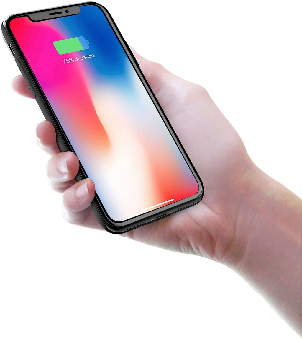 Backcover met powerbank 3000 mAh zwart voor iPhone X/Xs, 2-in-1 met draadloos opladen en zaklamp