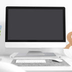 Monitorstandaard met 4 USB-poorten (2,1 A), wit met grijs blad, voor bureau en thuiskantoor