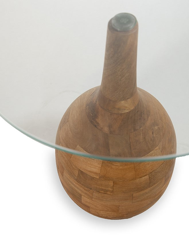 Salontafel mangohout met helder glazen blad, Stella, naturel, Ø 40 x H 50 cm, woonkamer