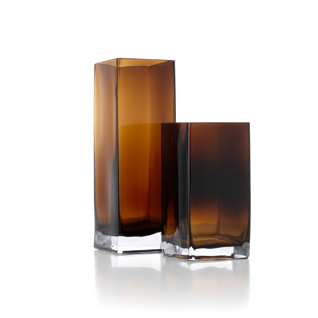 Vaas gerecycled glas Amber Cuboid amber rechthoekig 10 x 10 x 30 cm voor droogbloemen en lange stelen