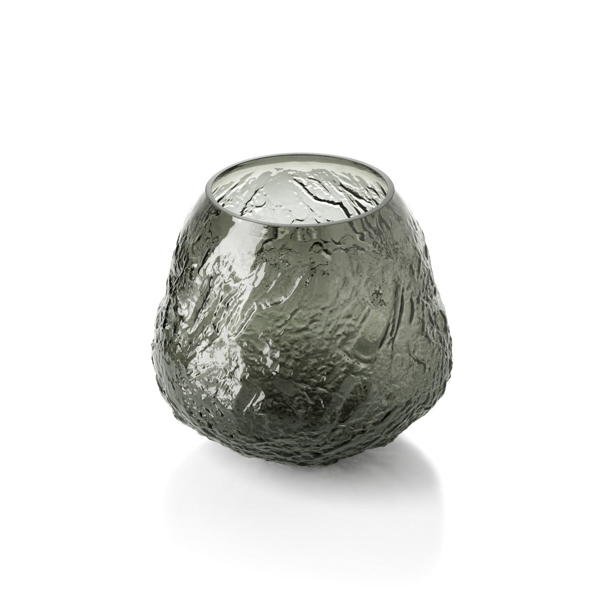 Vaas gerecycled glas mondgeblazen Earth Crater zwart rokerig 26 x 26 x 24 cm woonkamer