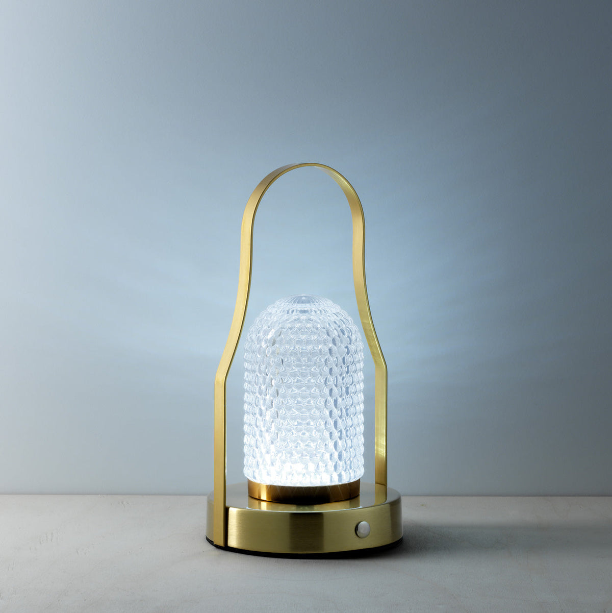 Tafellamp oplaadbaar ijzer messing Lampuccino led met handvat en dimmer, Ø 12 x 23 cm