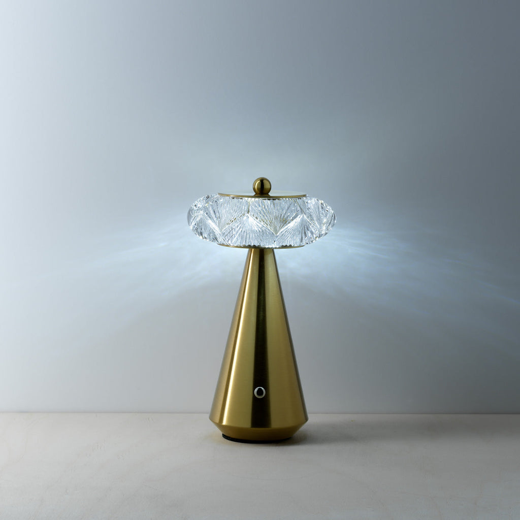 Tafellamp Diamond Diva led oplaadbaar ijzer messing, 13 x 13 x 24 cm, dimbaar met 3 lichtstanden