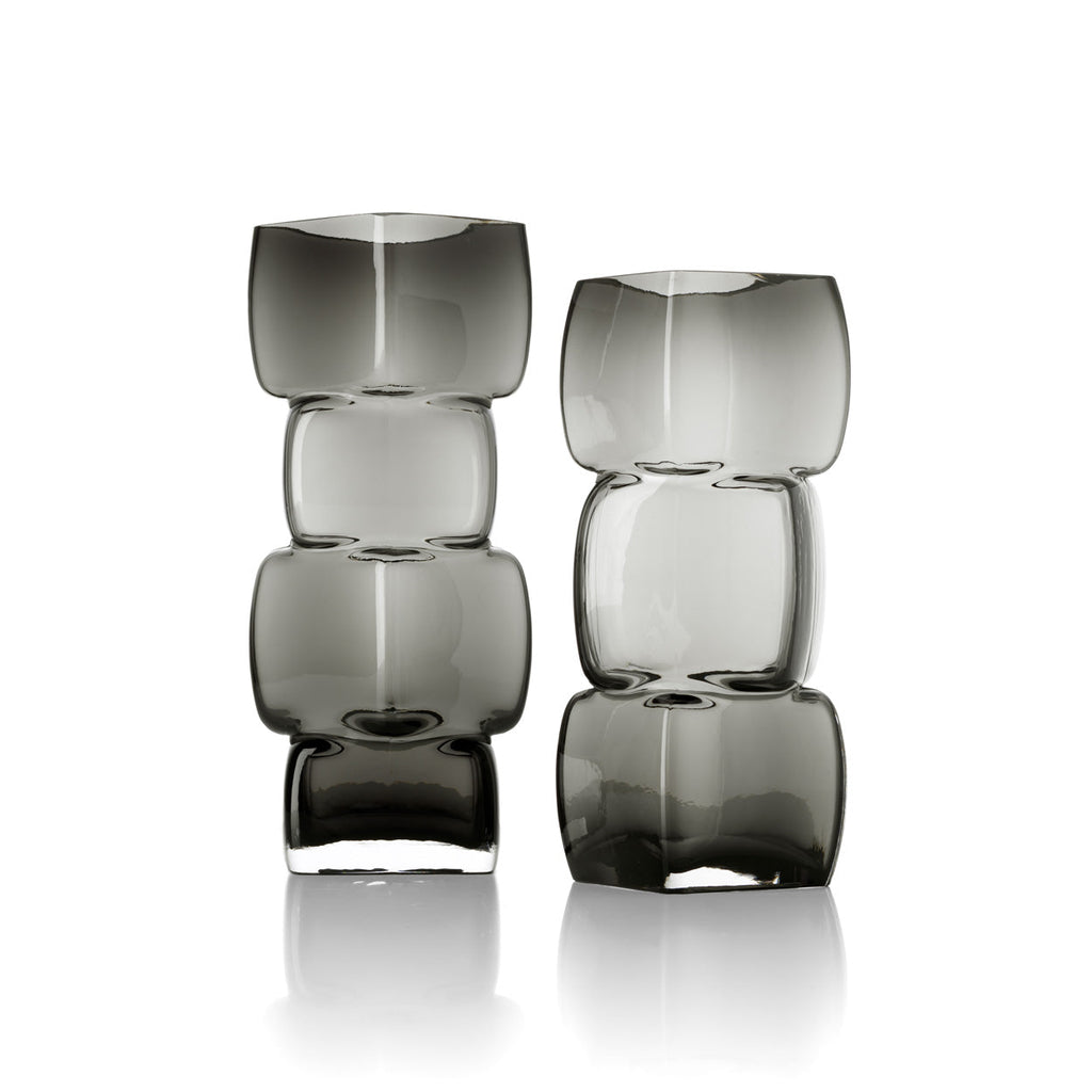 Vaas gerecycled glas Cubes donkergrijs 13 x 13 x 30 cm, voor gedroogde bloemen