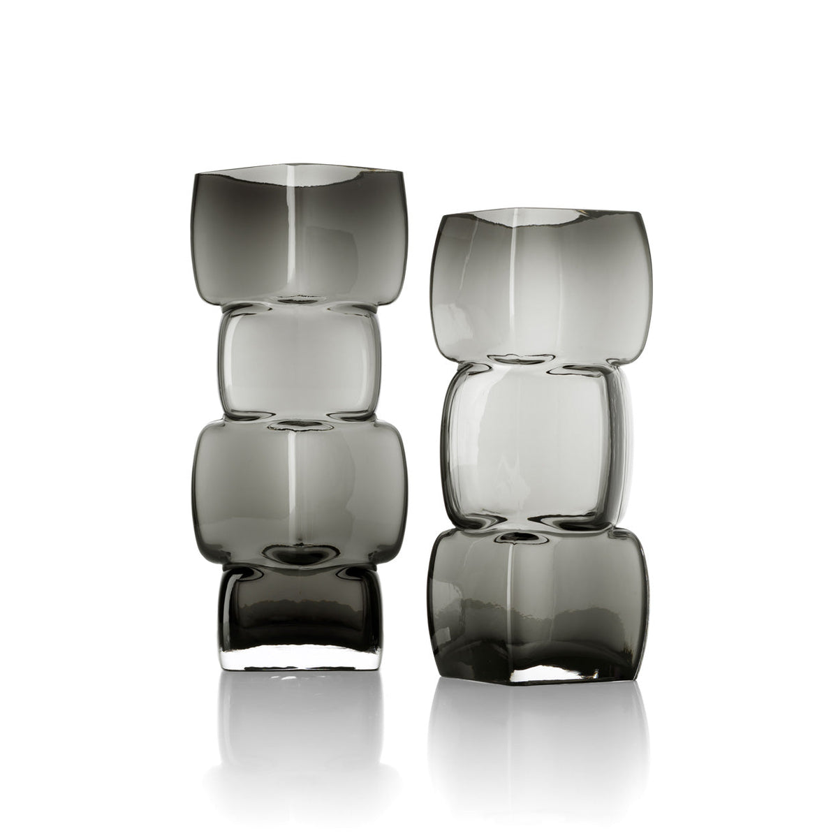 Vaas gerecycled glas Cubes donkergrijs 13 x 13 x 30 cm, voor gedroogde bloemen