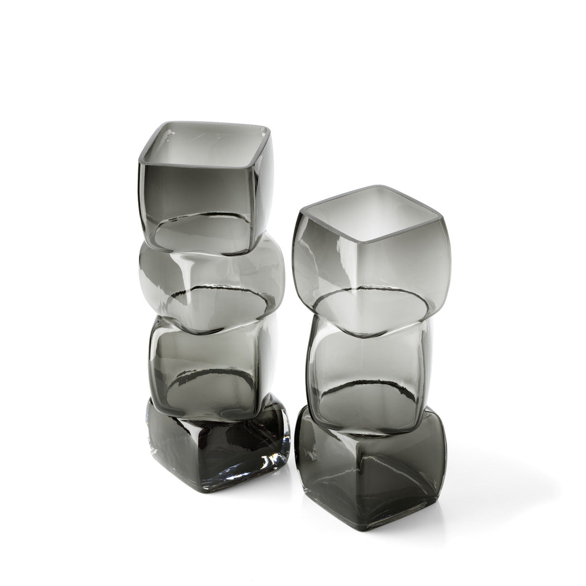 Vaas gerecycled glas Cubes donkergrijs 13 x 13 x 30 cm, voor gedroogde bloemen