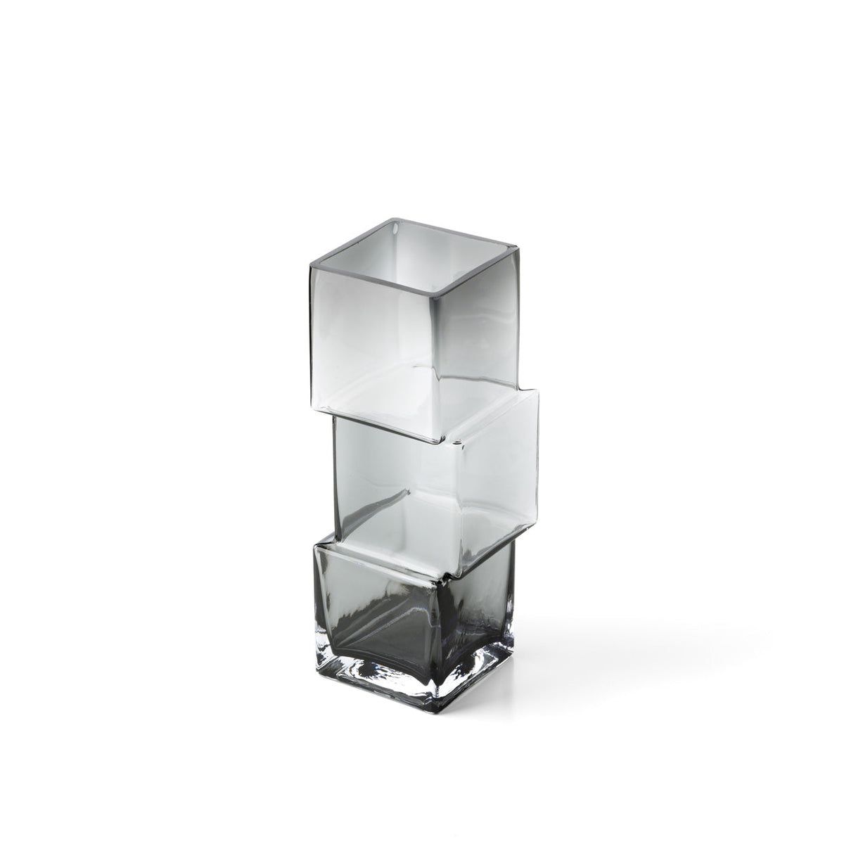 Vaas gerecycled glas Rummikub donkergrijs, gestapelde glazen kubussen 10 x 10 x 27 cm