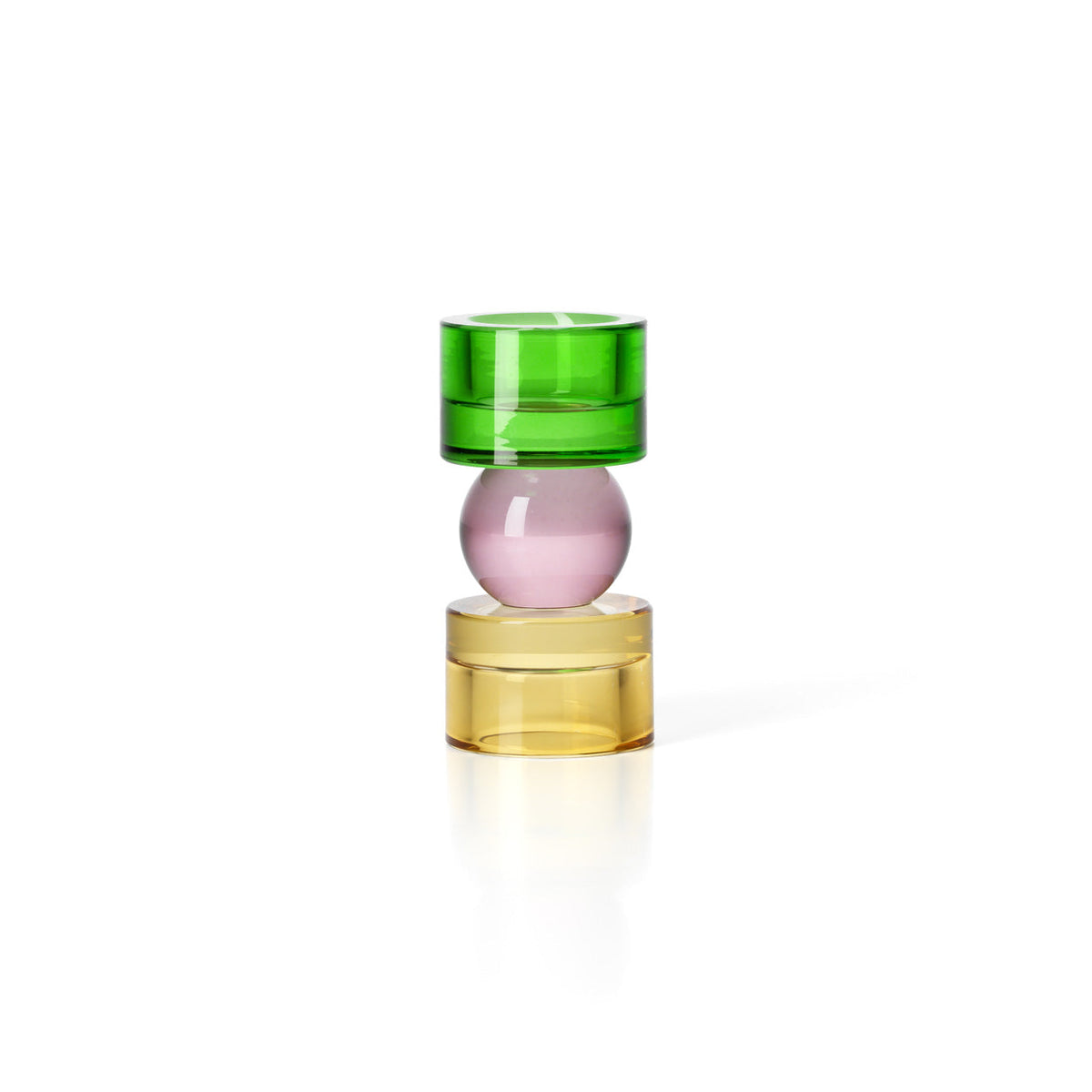 Kandelaar gerecycled glas Zonnejuweel laag, amber, roze en groen – Ø 6 x 12 cm