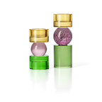 Kandelaar gerecycled glas Zonnejuweel laag, amber, roze en groen – Ø 6 x 12 cm
