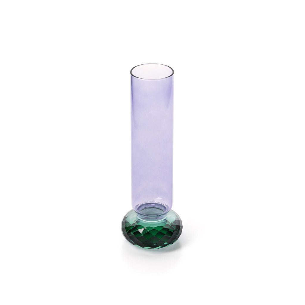 Vaas gerecycled glas Violet Quartz paars en groen, handgemaakt – Ø 9 x 19 cm