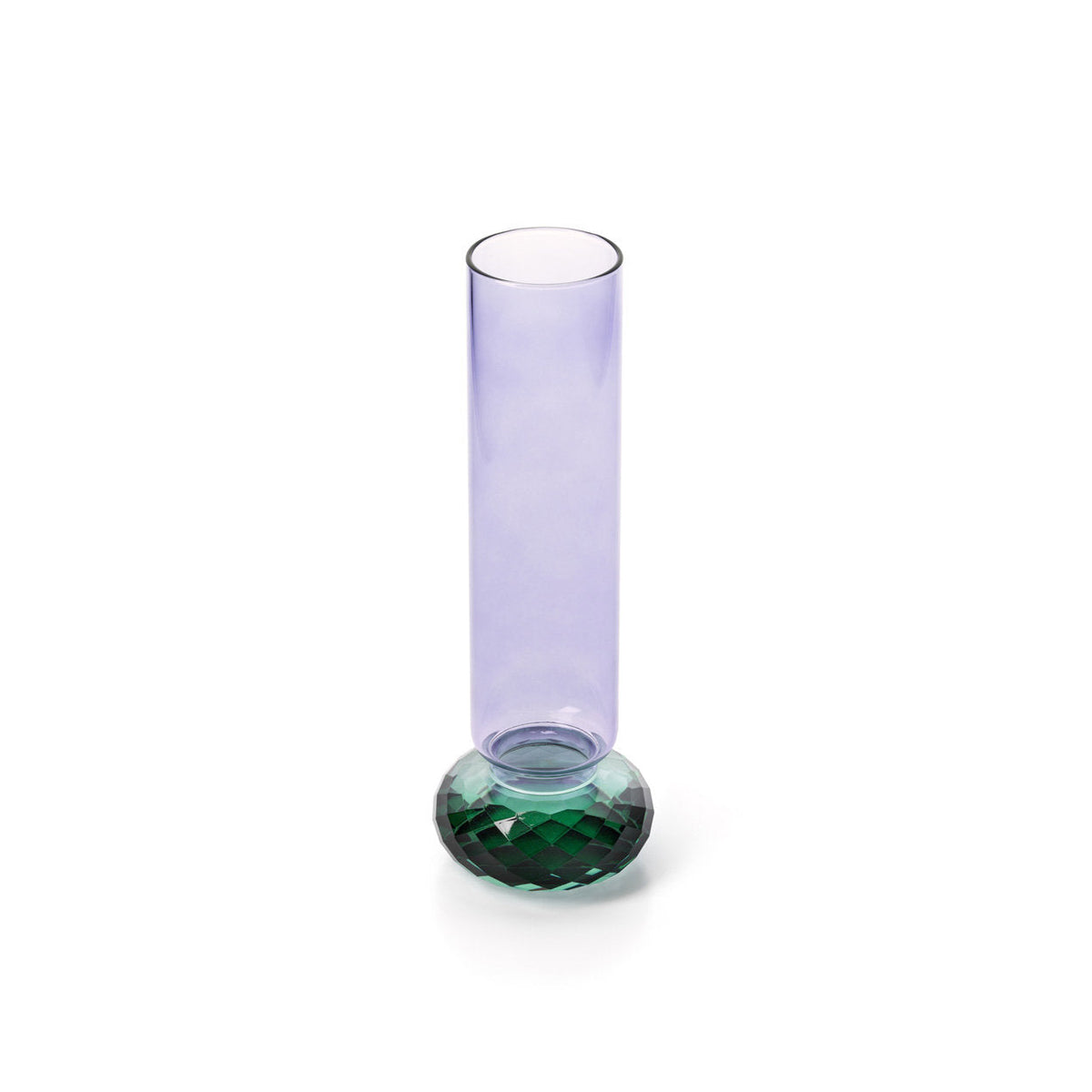 Vaas gerecycled glas Violet Quartz paars en groen, handgemaakt – Ø 9 x 19 cm