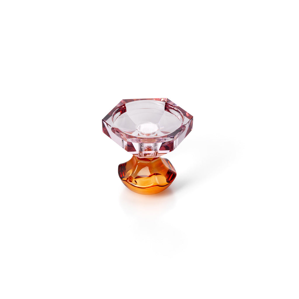 Kandelaar glas gerecycled Sunset Bloom, roze en amber, handgemaakt – 10 x 10 x 9 cm