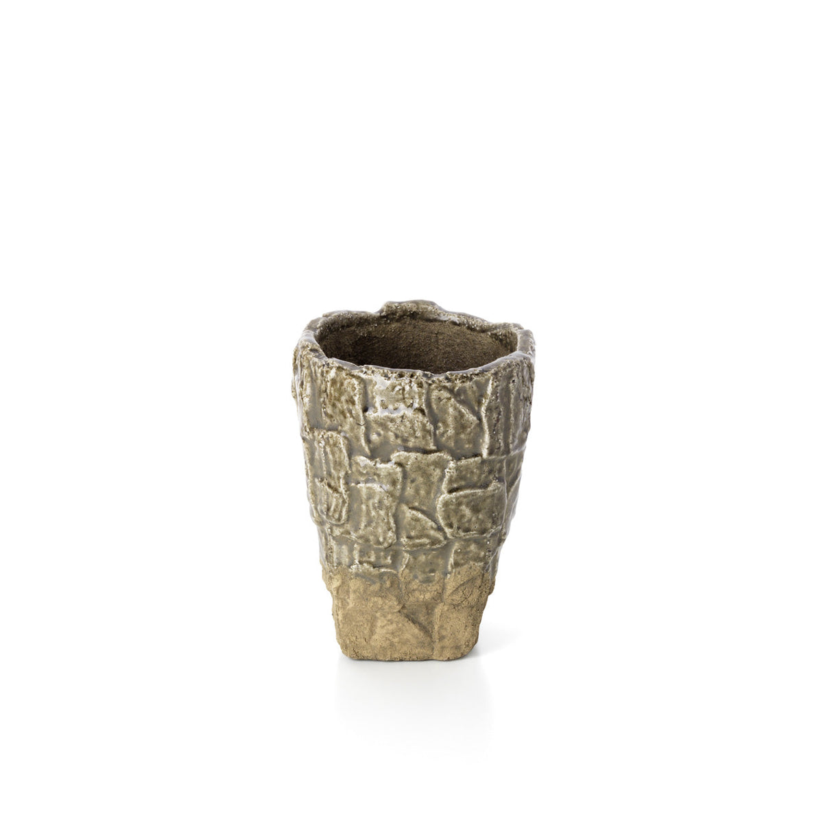 Vaas steengoed met rotsstructuur, grijssteen, 17 x 17 x 24 cm, voor plank, bijzettafel of nachtkastje