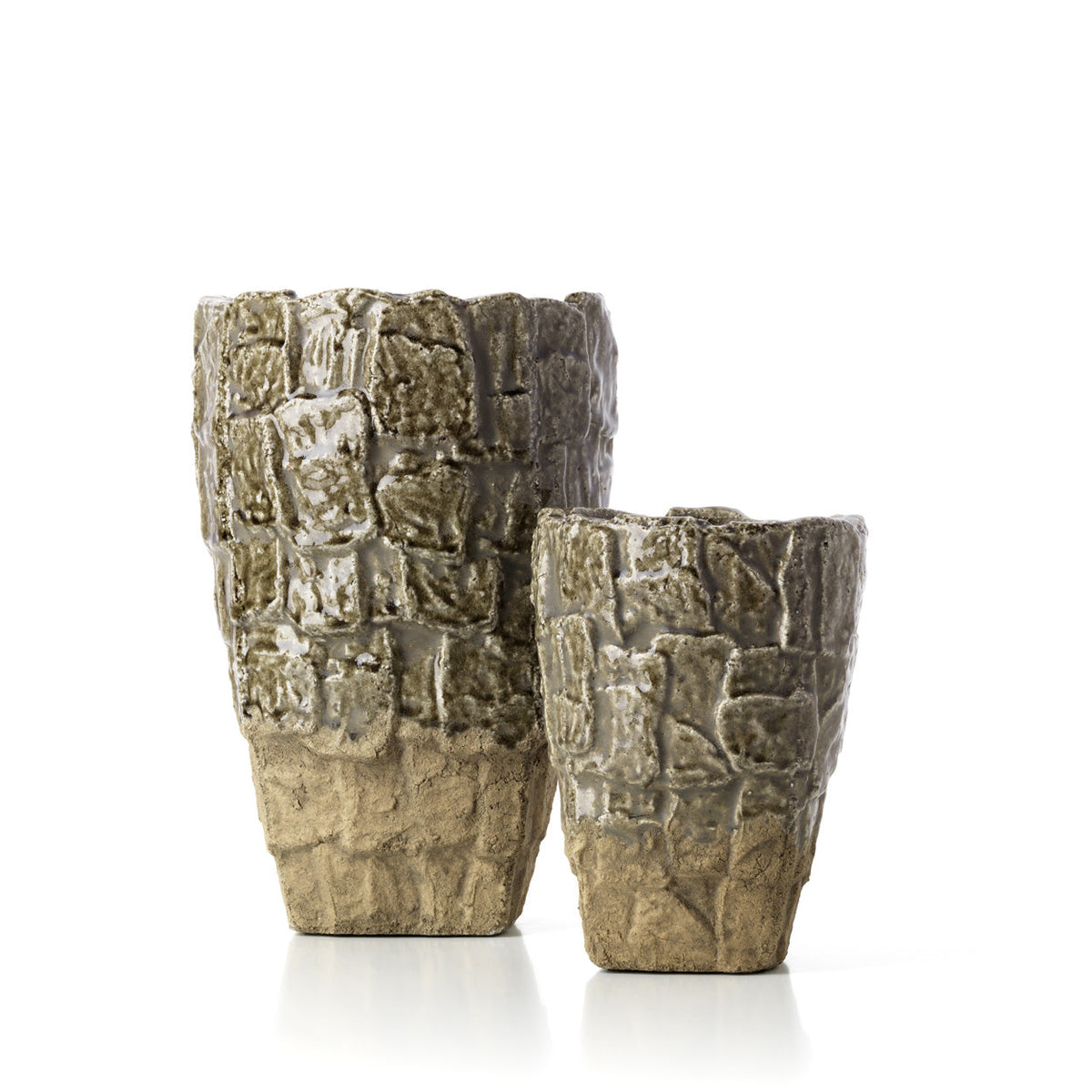Vaas steengoed met rotsstructuur, grijssteen, 17 x 17 x 24 cm, voor plank, bijzettafel of nachtkastje