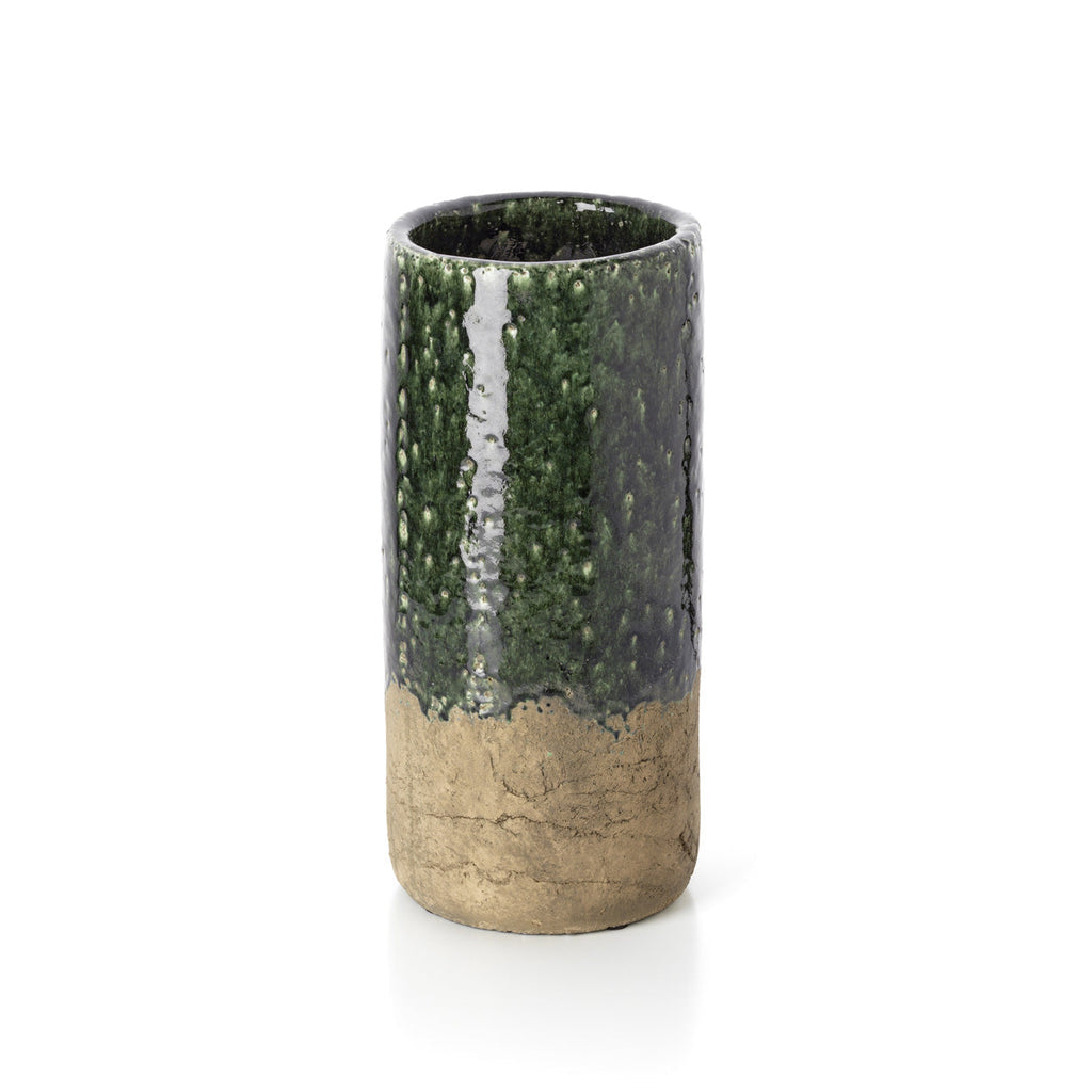 Vaas cilinder steengoed Moss betongroen, hoog model 18 x 18 x 38 cm voor takken en boeketten