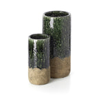 Vaas cilinder steengoed Moss betongroen, hoog model 18 x 18 x 38 cm voor takken en boeketten