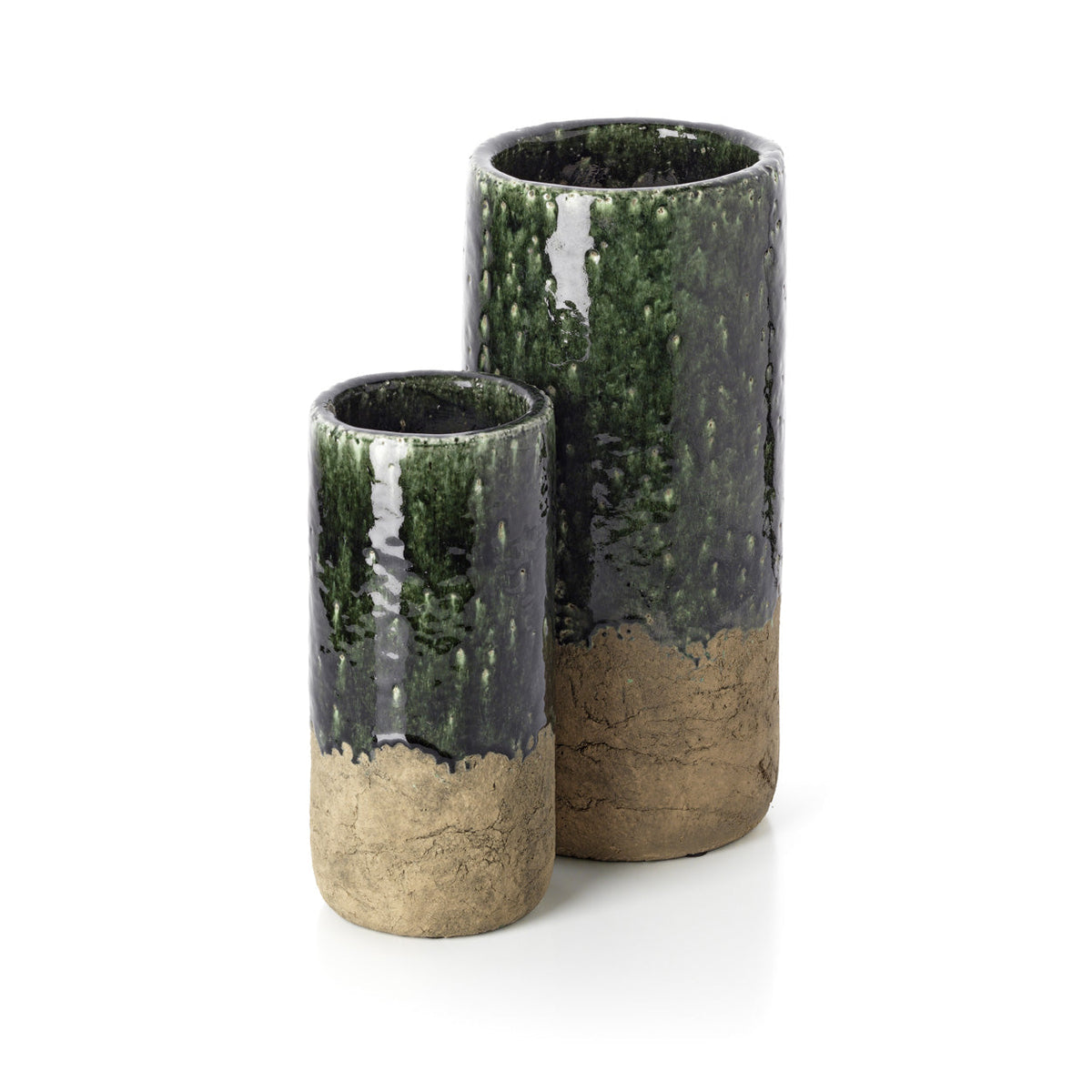 Vaas cilinder steengoed Moss betongroen, hoog model 18 x 18 x 38 cm voor takken en boeketten