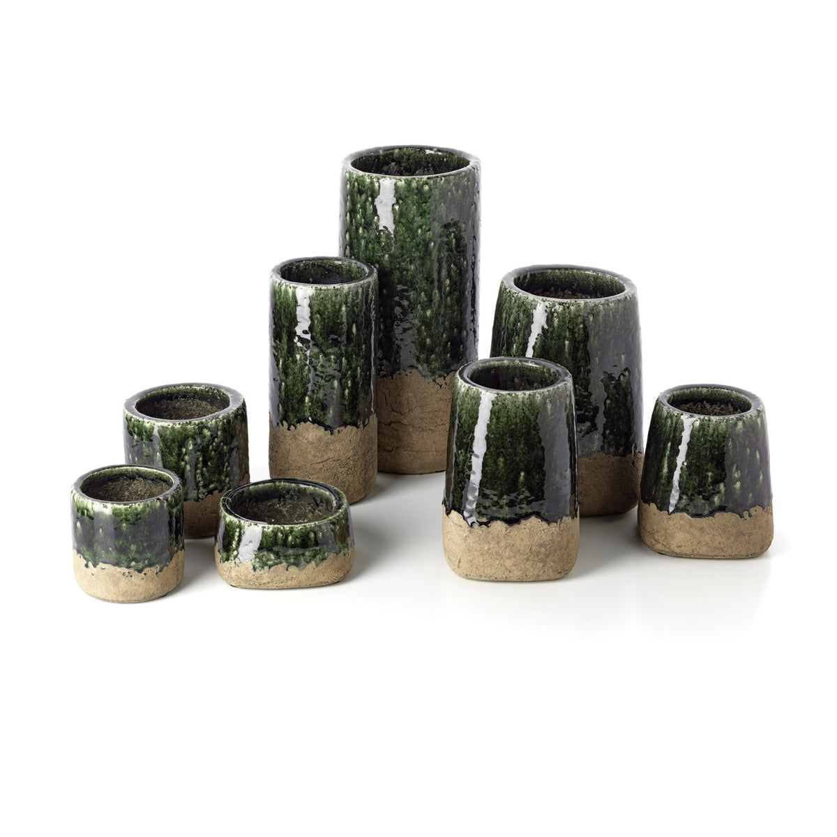 Vaas cilinder steengoed Moss betongroen, hoog model 18 x 18 x 38 cm voor takken en boeketten