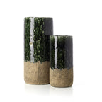 Vaas cilindervormig steengoed Moss betongroen, handgemaakt – Ø 13 x 29 cm