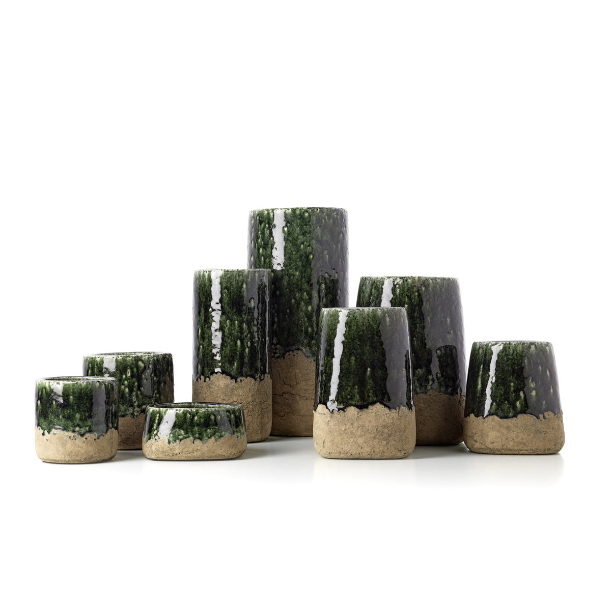 Vaas cilindervormig steengoed Moss betongroen, handgemaakt – Ø 13 x 29 cm