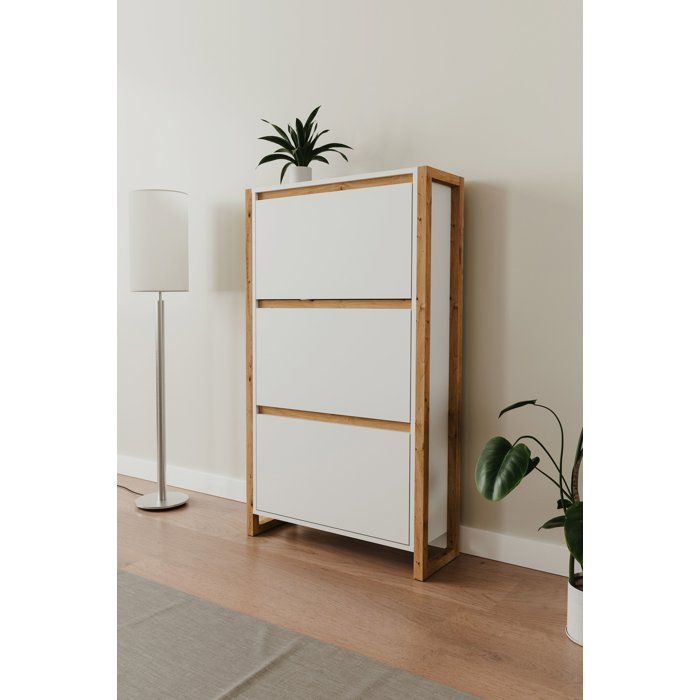 Schoenenkast wit eiken met drie fronten, 70 x 25 x 125 cm