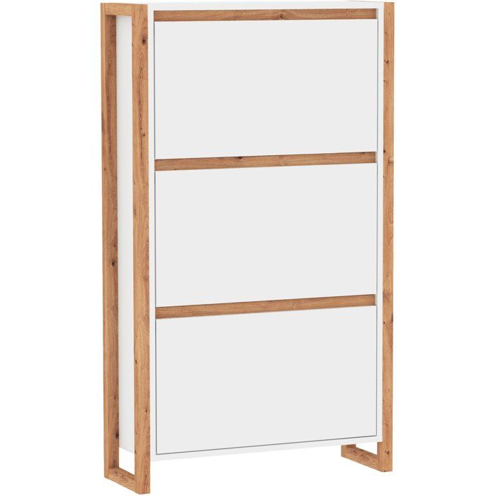 Schoenenkast wit eiken met drie fronten, 70 x 25 x 125 cm