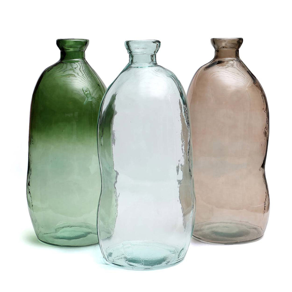 Vaas gerecycled glas Jinsuo blauw 34 x 34 x 73 cm, organische flesvorm
