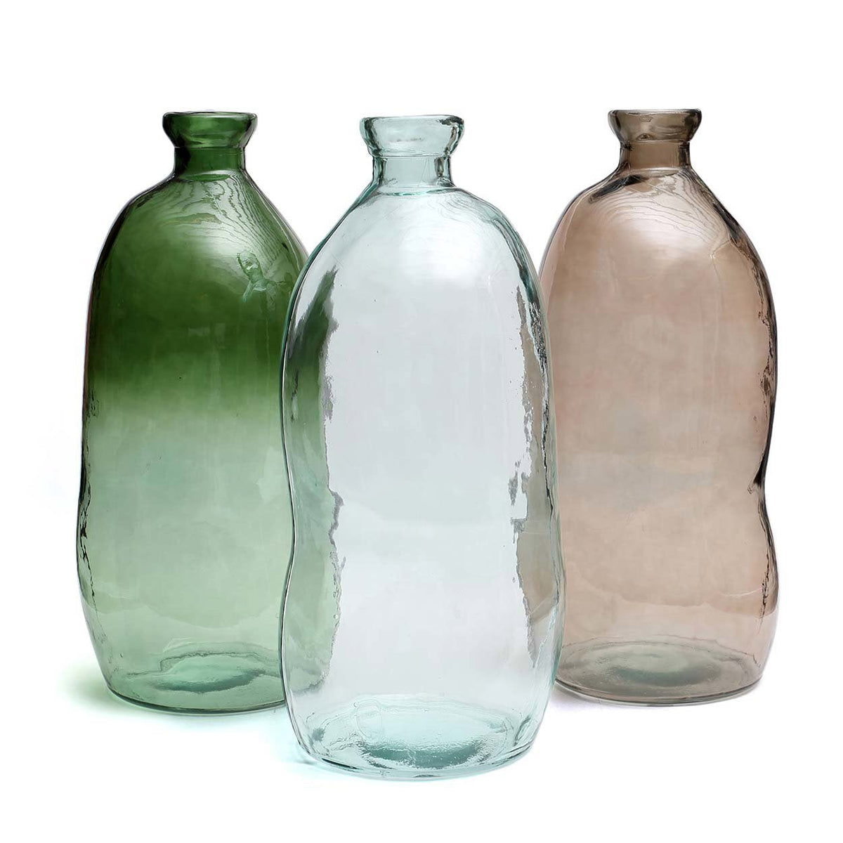 Vaas gerecycled glas Jinsuo, groen met organische flesvorm – 34 x 34 x 73 cm