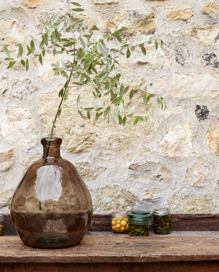Vaas gerecycled glas Bolai beige Ø 45 x 50 cm, grote glazen vaas
