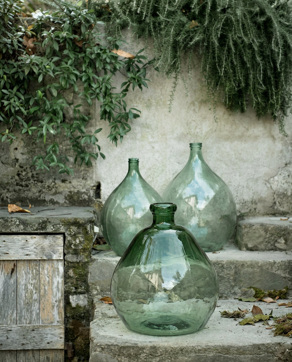 Vaas gerecycled glas Bolai groen – 45 x 45 x 50 cm, handgemaakt, oversized decoratieve vaas