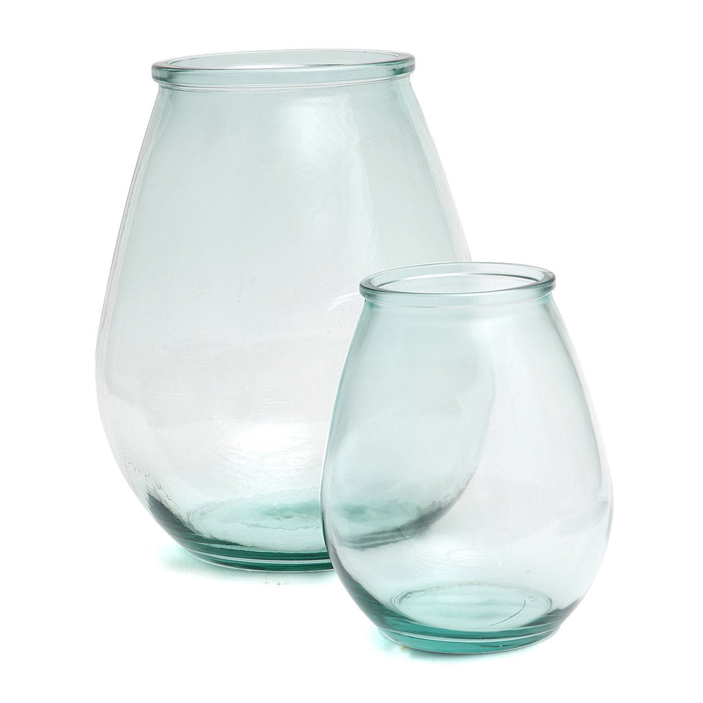 Vaas gerecycled glas Qiezi, blauw, 29 x 29 x 35 cm, voor bloemen of als decoratie