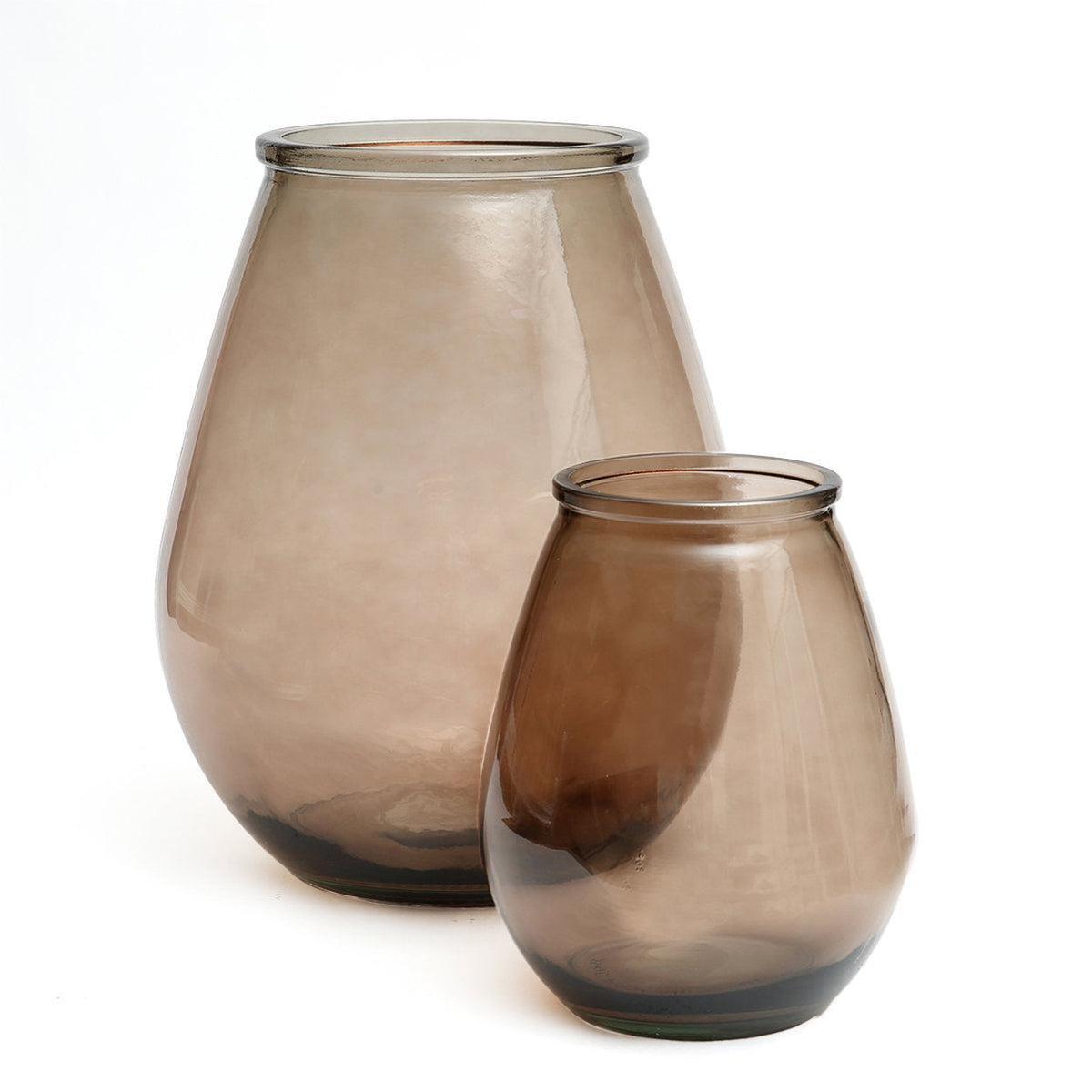 Vaas gerecycled glas Qiezi beige 29 x 29 x 35 cm, voor bloemen of als accent