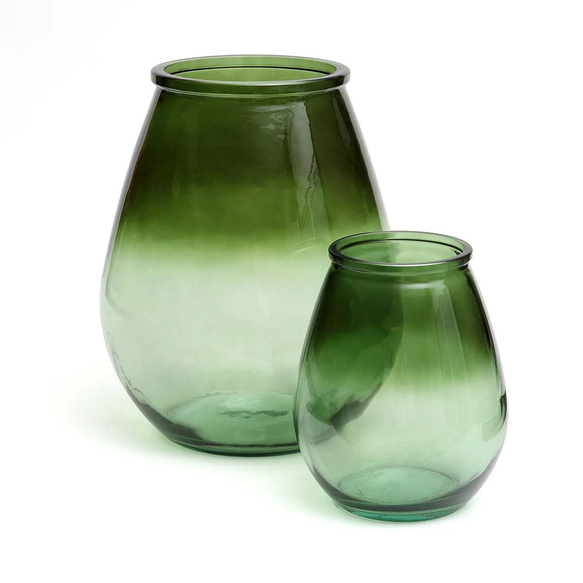 Vaas gerecycled glas Qiezi groen met kleurverloop, Ø 29 cm, hoogte 35 cm – woonkamer