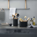 Keukenorganizer Toolbox hoog, zwart met houten handvat, Scandinavisch, voor keukenblad of bureau