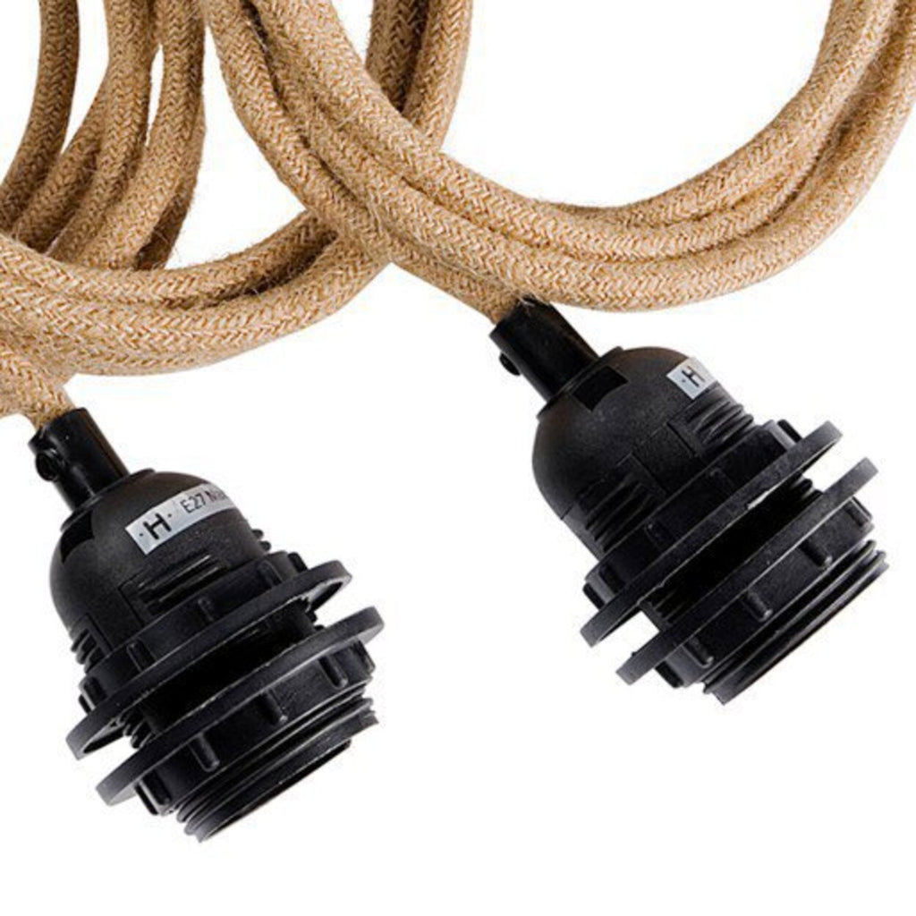 Plafondfitting katoen naturel zwart 250 cm, 3 fittingen voor hanglampen boven eettafel of keuken