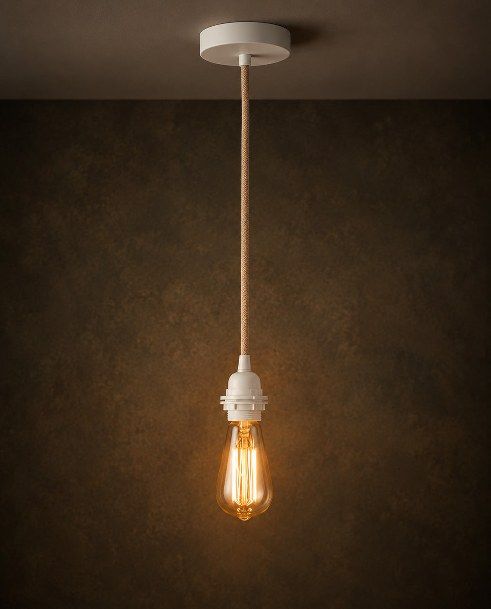 Plafondfitting voor hanglamp E27 max. 40 W, wit met naturel stoffen kabel 250 cm, 1 lamp