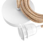 Plafondfitting voor hanglamp E27 max. 40 W, wit met naturel stoffen kabel 250 cm, 1 lamp