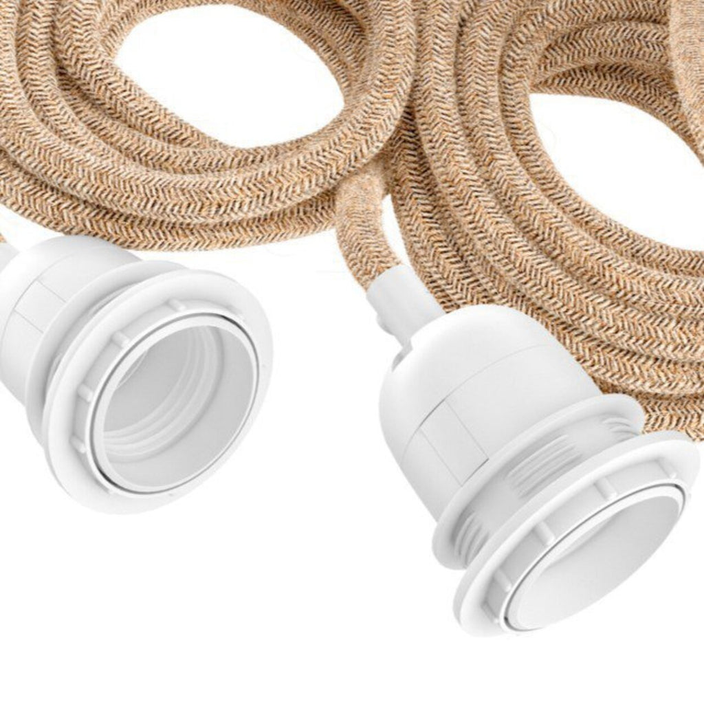 Plafondfitting voor 3 hanglampen, E27 max. 40 W, natuurlijk wit met jute-look snoer 250 cm