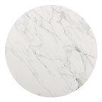 Eettafel rond gesinterde steen en staal, model Winston, havermelk en champagne, Ø 119 cm, voor 4 personen