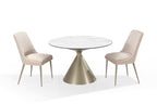Eettafel rond gesinterde steen en staal, model Winston, havermelk en champagne, Ø 119 cm, voor 4 personen