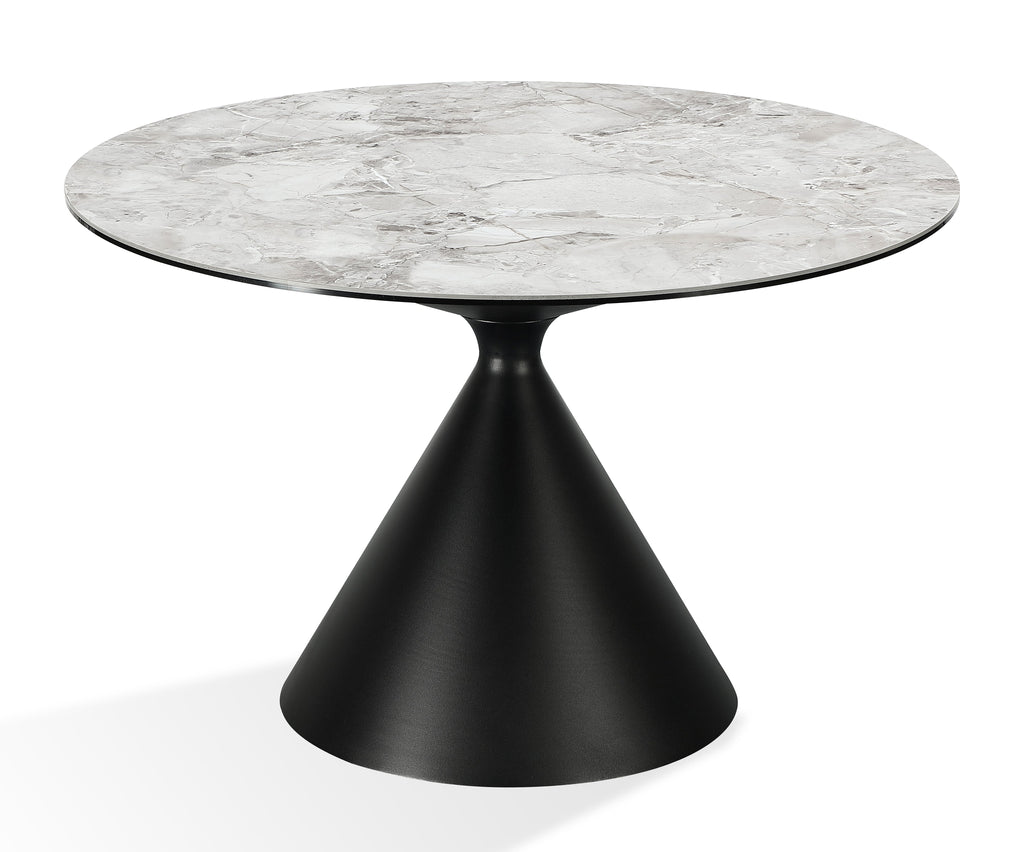 Eettafel rond sintered stone met zwart stalen onderstel Winston, grijs Grigio – Ø 119 x 76 cm, voor 4 personen